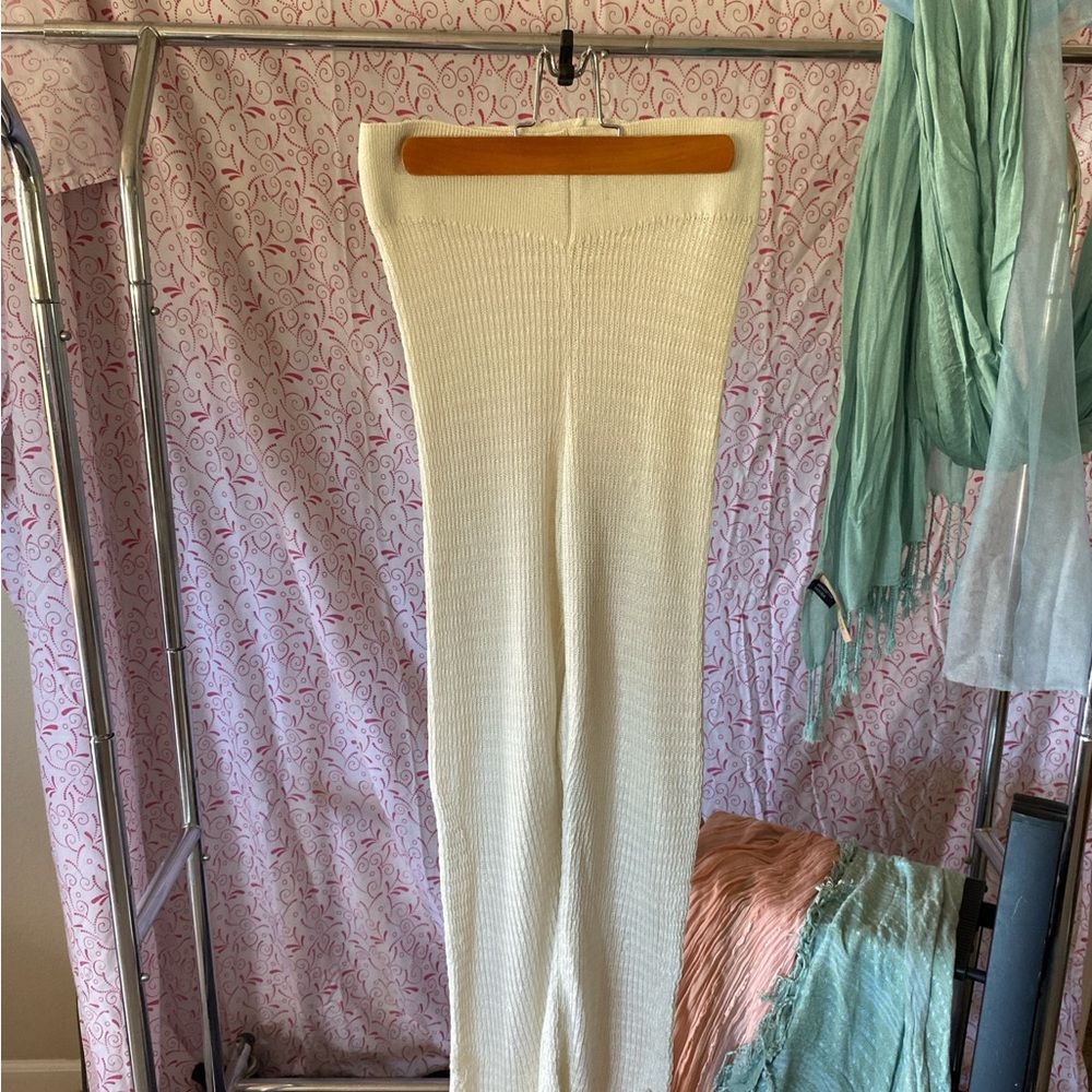 Elegant Cream Knit Women's Pants